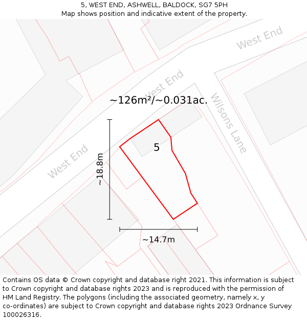 5, WEST END, ASHWELL, BALDOCK, SG7 5PH: Plot and title map
