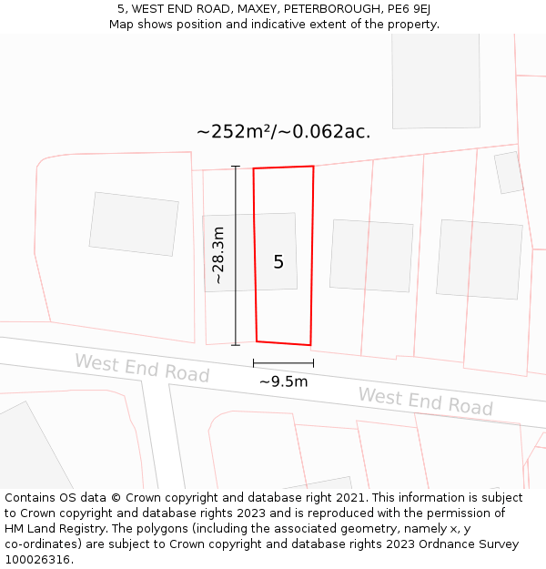 5, WEST END ROAD, MAXEY, PETERBOROUGH, PE6 9EJ: Plot and title map