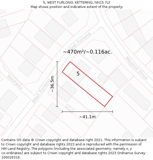 5, WEST FURLONG, KETTERING, NN15 7LF: Plot and title map