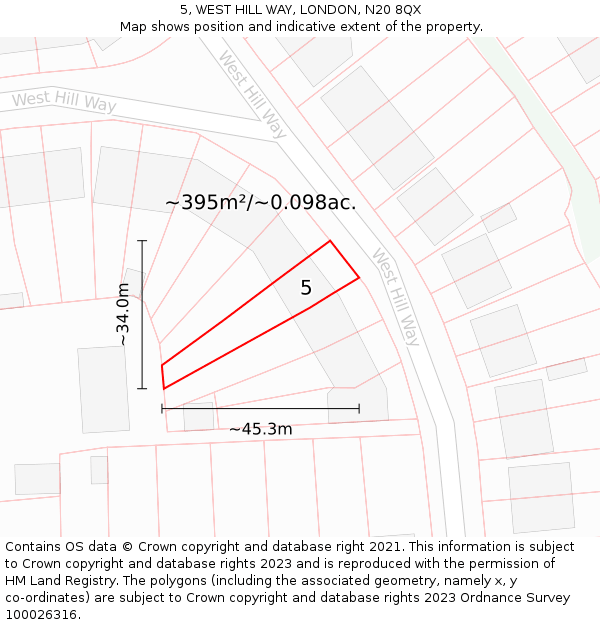 5, WEST HILL WAY, LONDON, N20 8QX: Plot and title map