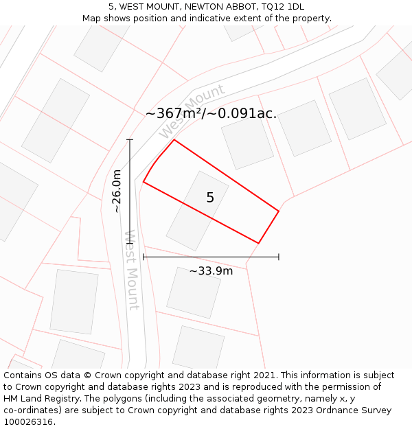 5, WEST MOUNT, NEWTON ABBOT, TQ12 1DL: Plot and title map