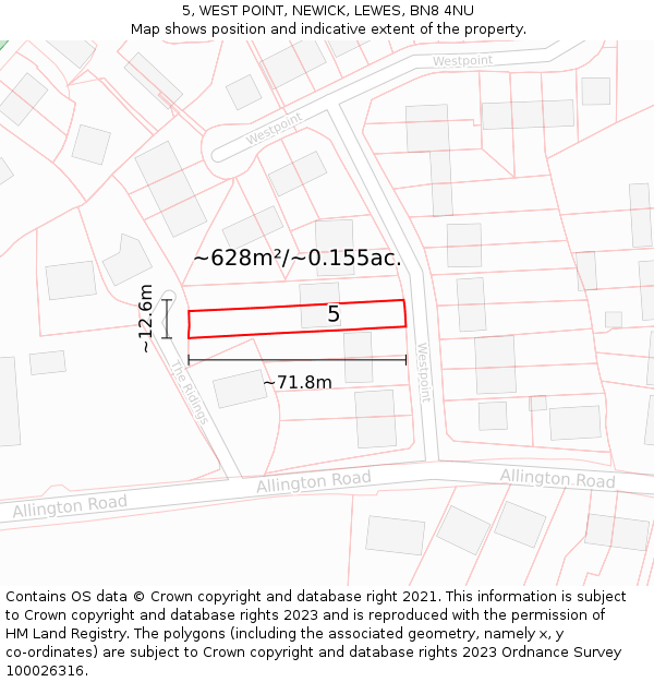 5, WEST POINT, NEWICK, LEWES, BN8 4NU: Plot and title map