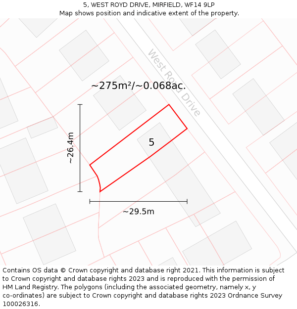 5, WEST ROYD DRIVE, MIRFIELD, WF14 9LP: Plot and title map