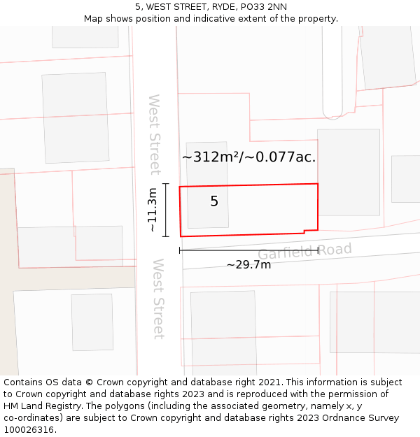 5, WEST STREET, RYDE, PO33 2NN: Plot and title map