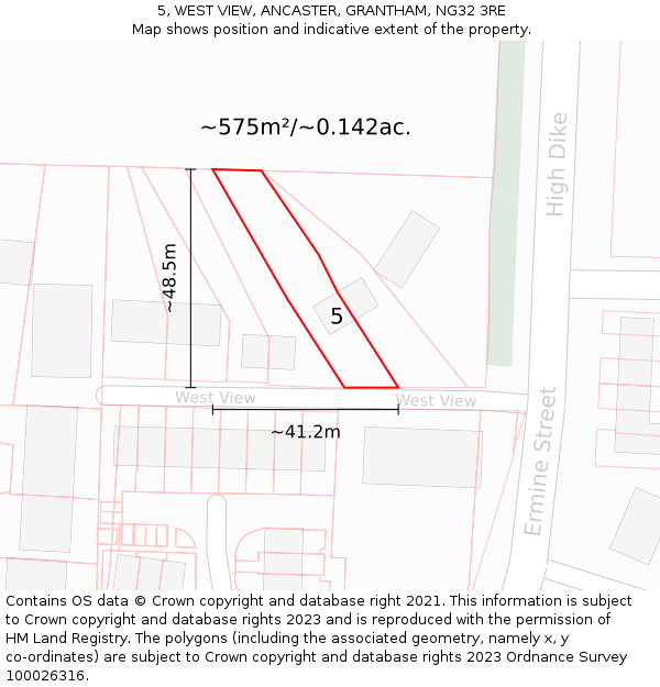 5, WEST VIEW, ANCASTER, GRANTHAM, NG32 3RE: Plot and title map