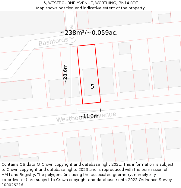 5, WESTBOURNE AVENUE, WORTHING, BN14 8DE: Plot and title map