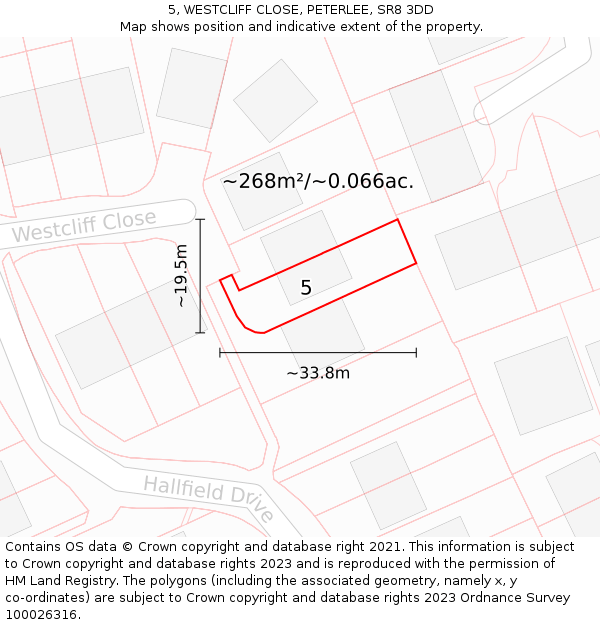 5, WESTCLIFF CLOSE, PETERLEE, SR8 3DD: Plot and title map