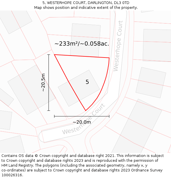 5, WESTERHOPE COURT, DARLINGTON, DL3 0TD: Plot and title map