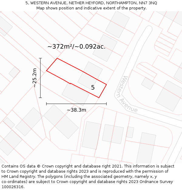 5, WESTERN AVENUE, NETHER HEYFORD, NORTHAMPTON, NN7 3NQ: Plot and title map
