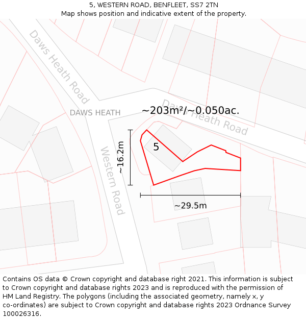 5, WESTERN ROAD, BENFLEET, SS7 2TN: Plot and title map