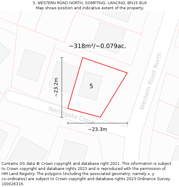 5, WESTERN ROAD NORTH, SOMPTING, LANCING, BN15 9UX: Plot and title map