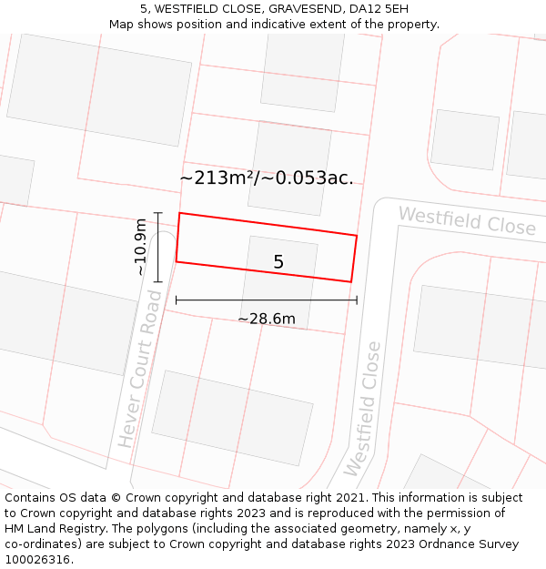 5, WESTFIELD CLOSE, GRAVESEND, DA12 5EH: Plot and title map