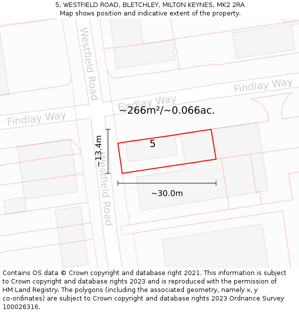 5, WESTFIELD ROAD, BLETCHLEY, MILTON KEYNES, MK2 2RA: Plot and title map