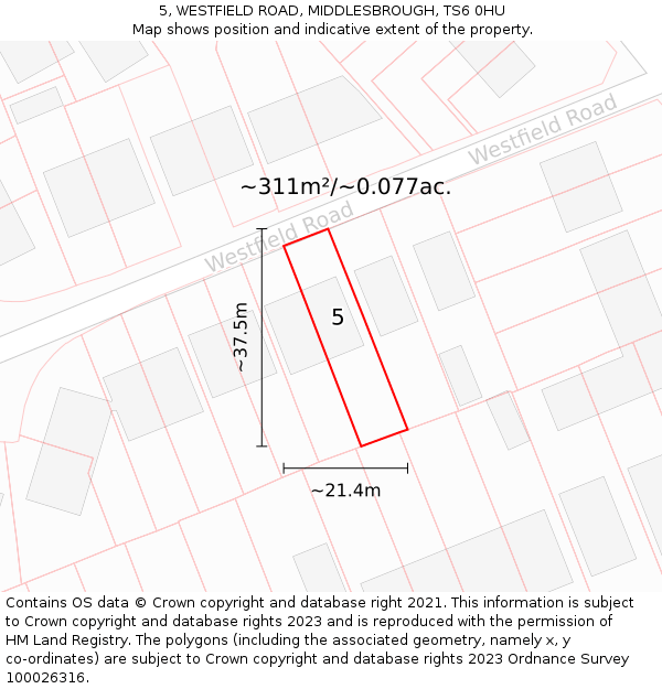 5, WESTFIELD ROAD, MIDDLESBROUGH, TS6 0HU: Plot and title map