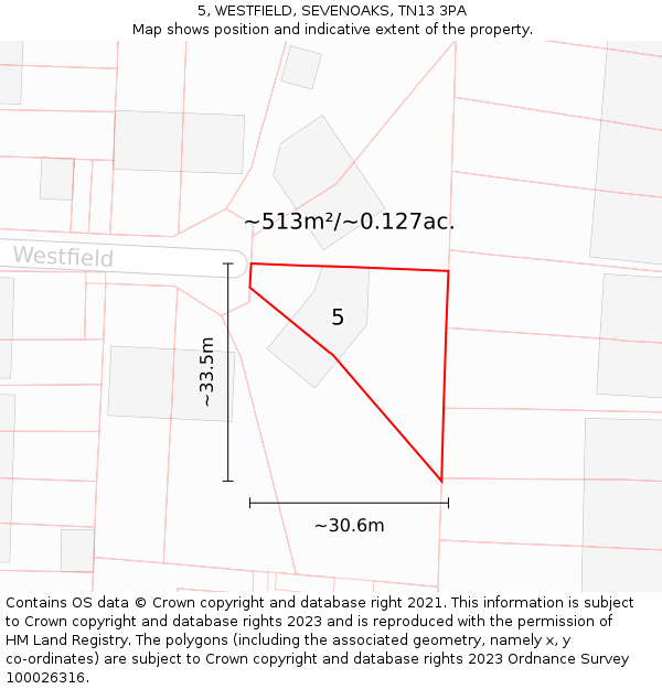 5, WESTFIELD, SEVENOAKS, TN13 3PA: Plot and title map