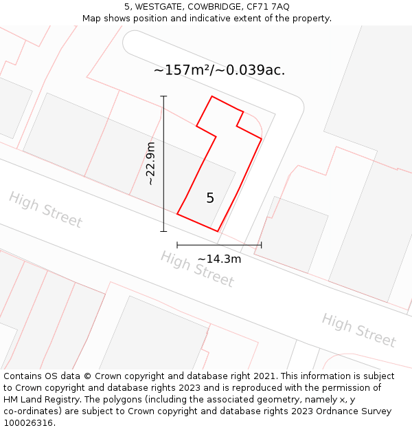 5, WESTGATE, COWBRIDGE, CF71 7AQ: Plot and title map