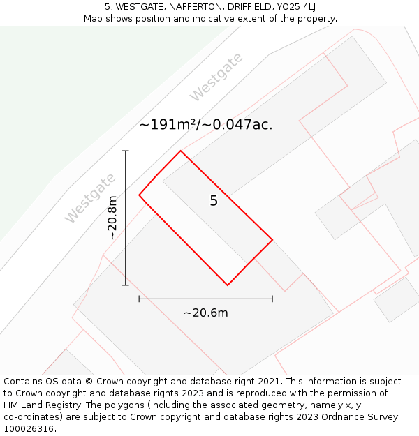5, WESTGATE, NAFFERTON, DRIFFIELD, YO25 4LJ: Plot and title map
