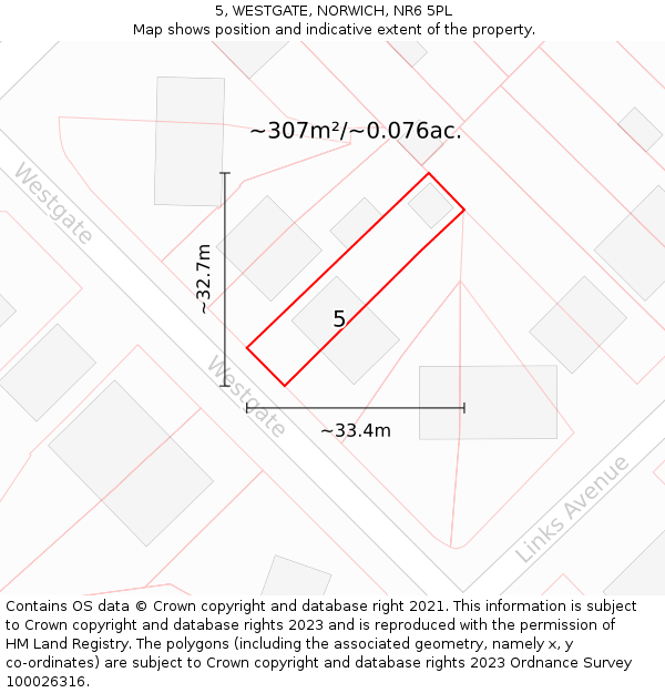 5, WESTGATE, NORWICH, NR6 5PL: Plot and title map