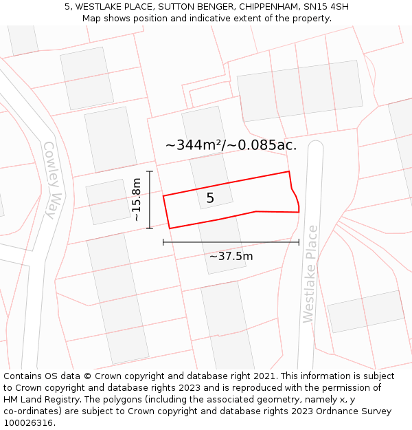 5, WESTLAKE PLACE, SUTTON BENGER, CHIPPENHAM, SN15 4SH: Plot and title map