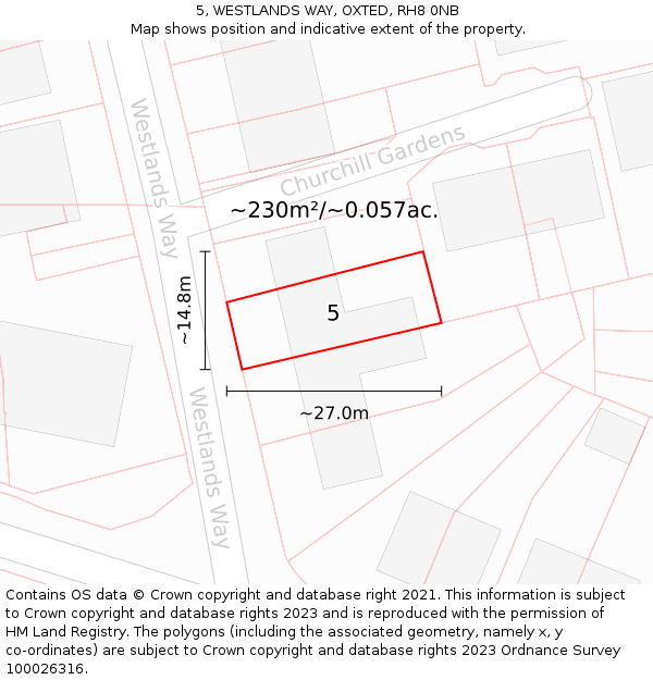 5, WESTLANDS WAY, OXTED, RH8 0NB: Plot and title map