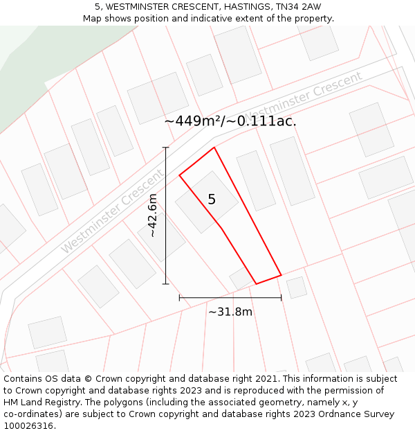 5, WESTMINSTER CRESCENT, HASTINGS, TN34 2AW: Plot and title map