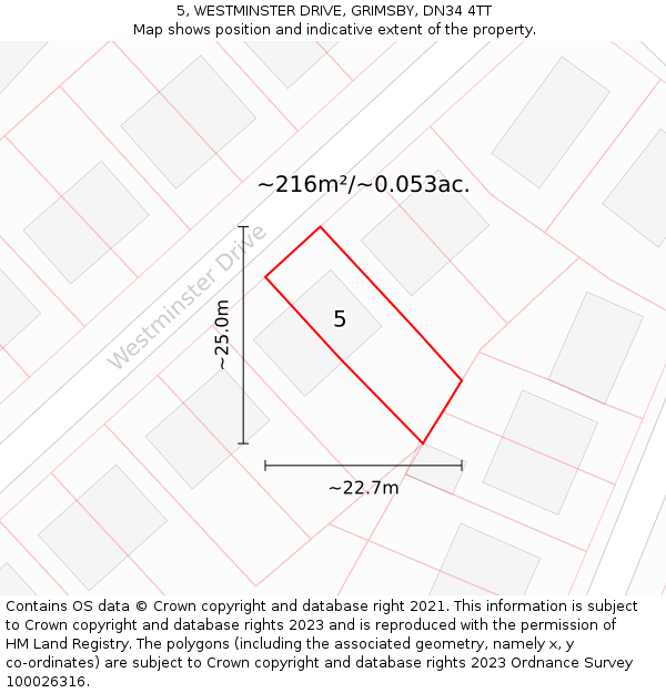5, WESTMINSTER DRIVE, GRIMSBY, DN34 4TT: Plot and title map