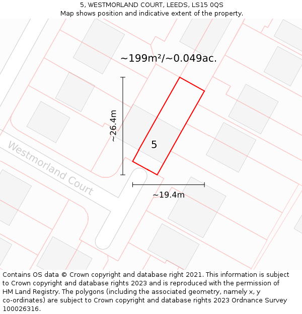 5, WESTMORLAND COURT, LEEDS, LS15 0QS: Plot and title map