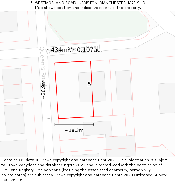 5, WESTMORLAND ROAD, URMSTON, MANCHESTER, M41 9HD: Plot and title map