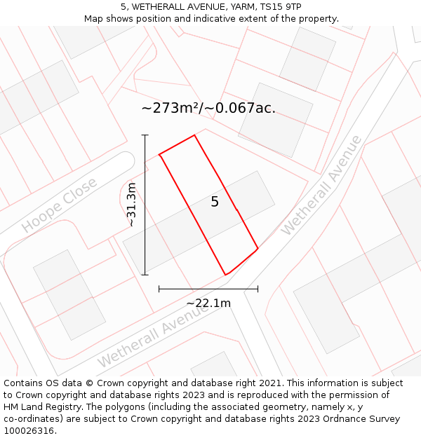 5, WETHERALL AVENUE, YARM, TS15 9TP: Plot and title map