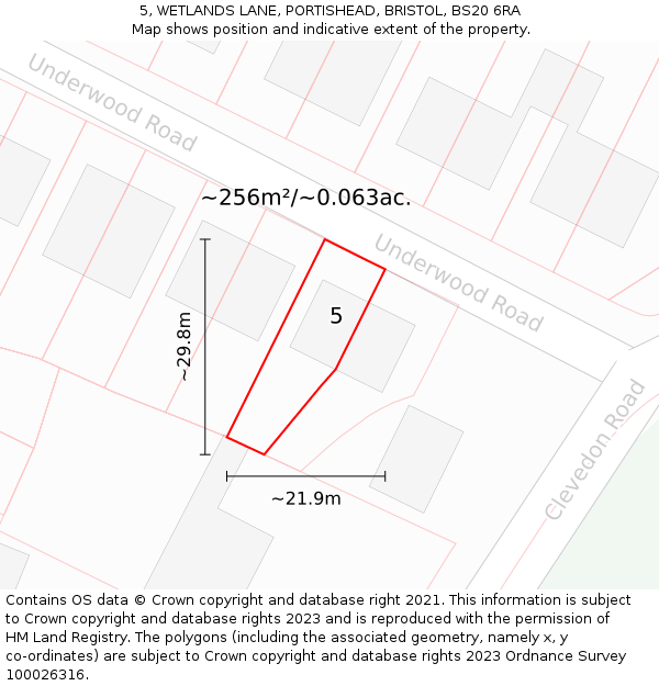 5, WETLANDS LANE, PORTISHEAD, BRISTOL, BS20 6RA: Plot and title map