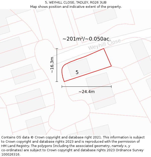 5, WEYHILL CLOSE, TADLEY, RG26 3UB: Plot and title map