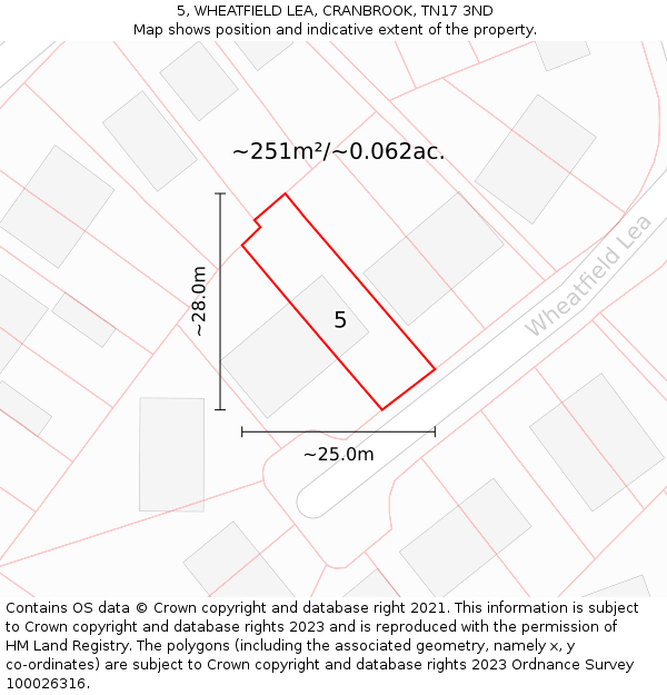 5, WHEATFIELD LEA, CRANBROOK, TN17 3ND: Plot and title map