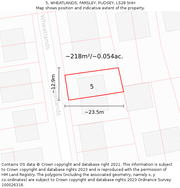 5, WHEATLANDS, FARSLEY, PUDSEY, LS28 5HH: Plot and title map