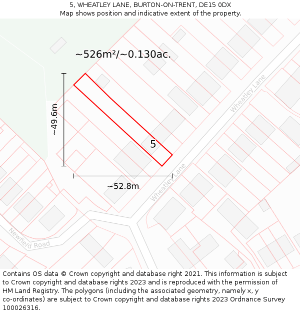 5, WHEATLEY LANE, BURTON-ON-TRENT, DE15 0DX: Plot and title map