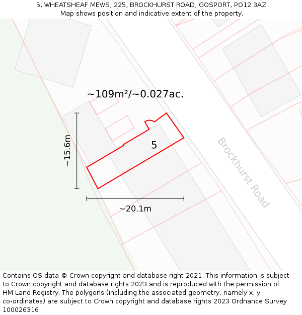 5, WHEATSHEAF MEWS, 225, BROCKHURST ROAD, GOSPORT, PO12 3AZ: Plot and title map