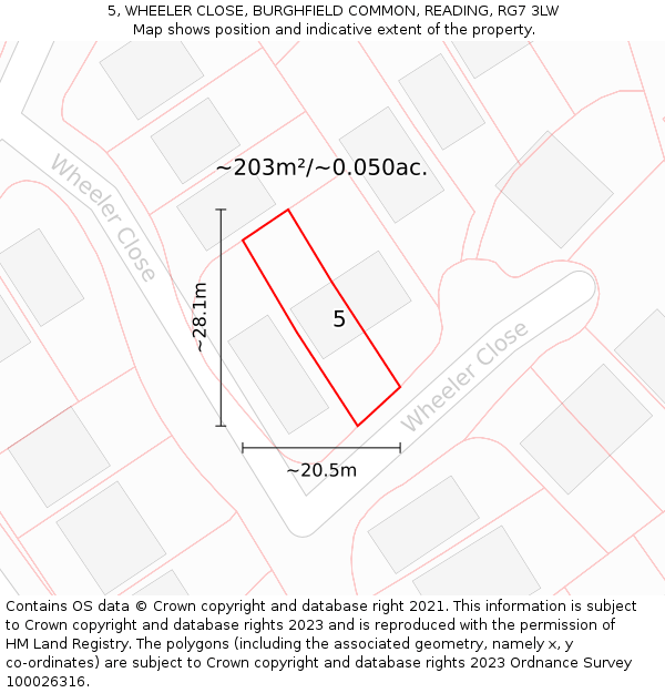5, WHEELER CLOSE, BURGHFIELD COMMON, READING, RG7 3LW: Plot and title map