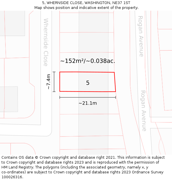 5, WHERNSIDE CLOSE, WASHINGTON, NE37 1ST: Plot and title map