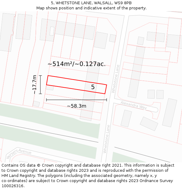 5, WHETSTONE LANE, WALSALL, WS9 8PB: Plot and title map