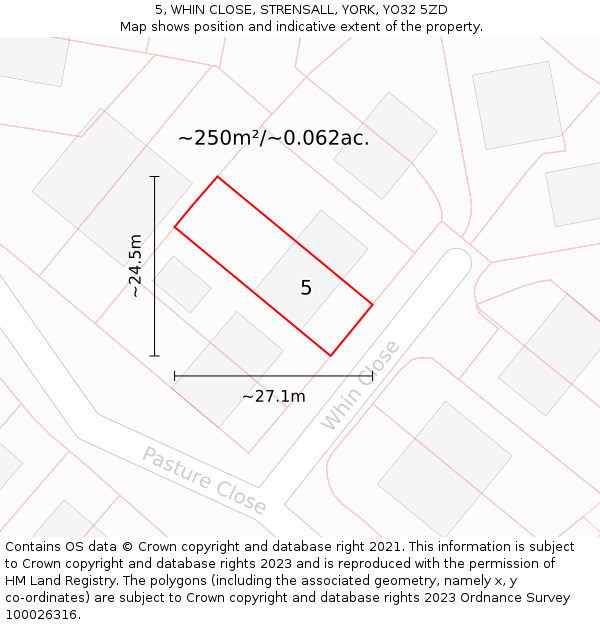 5, WHIN CLOSE, STRENSALL, YORK, YO32 5ZD: Plot and title map