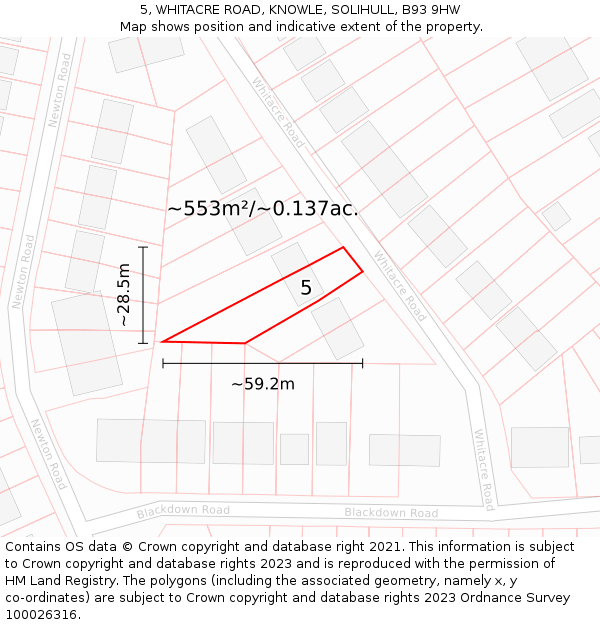 5, WHITACRE ROAD, KNOWLE, SOLIHULL, B93 9HW: Plot and title map