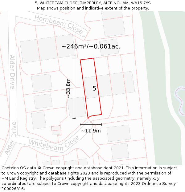 5, WHITEBEAM CLOSE, TIMPERLEY, ALTRINCHAM, WA15 7YS: Plot and title map