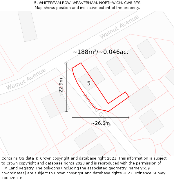 5, WHITEBEAM ROW, WEAVERHAM, NORTHWICH, CW8 3ES: Plot and title map