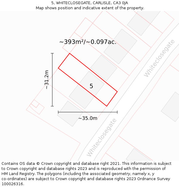 5, WHITECLOSEGATE, CARLISLE, CA3 0JA: Plot and title map