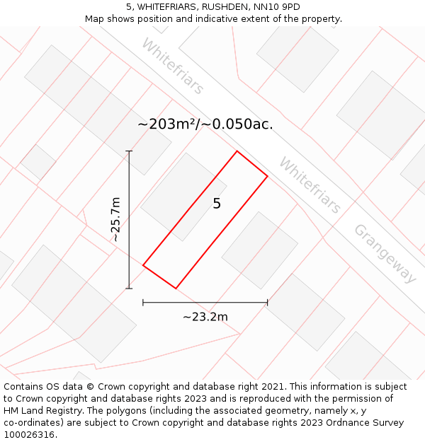 5, WHITEFRIARS, RUSHDEN, NN10 9PD: Plot and title map