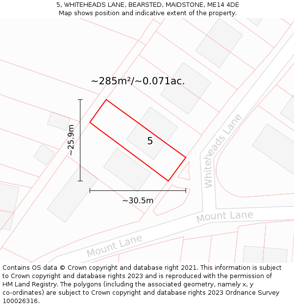 5, WHITEHEADS LANE, BEARSTED, MAIDSTONE, ME14 4DE: Plot and title map