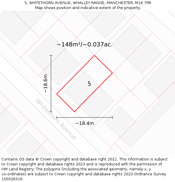 5, WHITETHORN AVENUE, WHALLEY RANGE, MANCHESTER, M16 7RR: Plot and title map