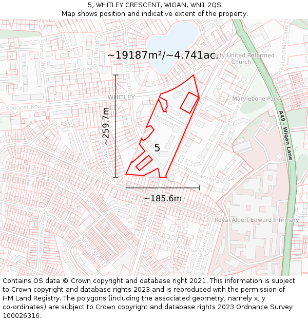 5, WHITLEY CRESCENT, WIGAN, WN1 2QS: Plot and title map