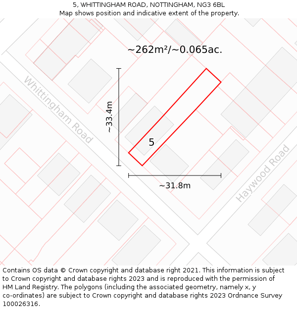 5, WHITTINGHAM ROAD, NOTTINGHAM, NG3 6BL: Plot and title map