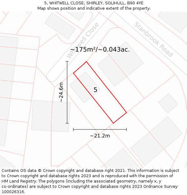 5, WHITWELL CLOSE, SHIRLEY, SOLIHULL, B90 4YE: Plot and title map