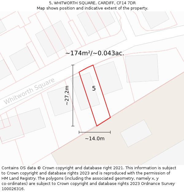 5, WHITWORTH SQUARE, CARDIFF, CF14 7DR: Plot and title map